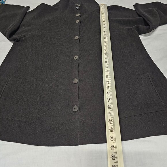 Eileen Fisher Button Up Mock Neck Kimono Jacket Women Size L Black Silk/Cotton - Picture 7 of 13
